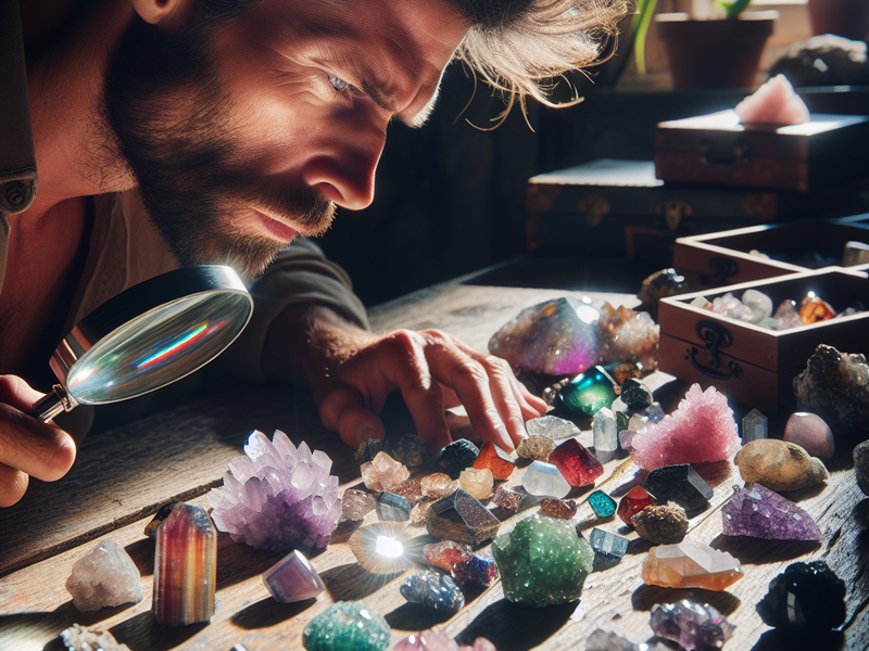 Person examining crystals