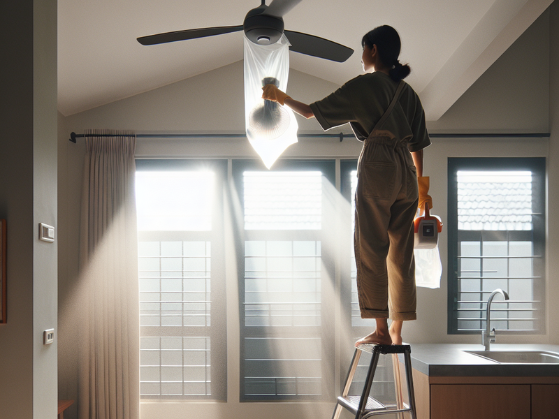 Cleaning a fan with a plastic bag