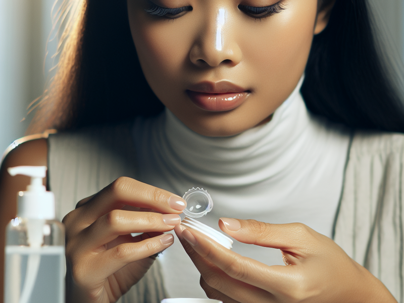 Person cleaning contact lenses