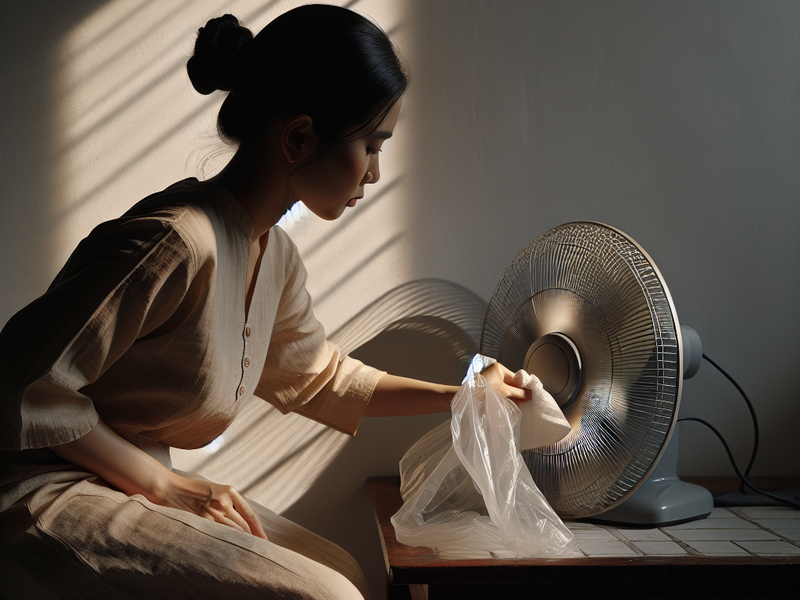 Cleaning fan with plastic bag